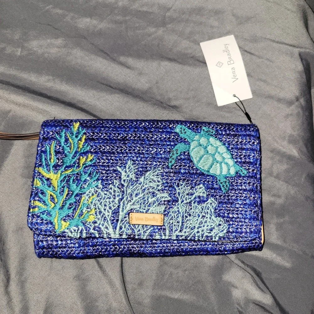 Vera Bradley Straw Beach Wristlet Classic Navy Turtle Reef NWT